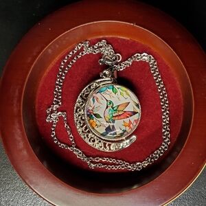 Hummingbird Pendant Necklace Spinner with Crescent Moon 🌙